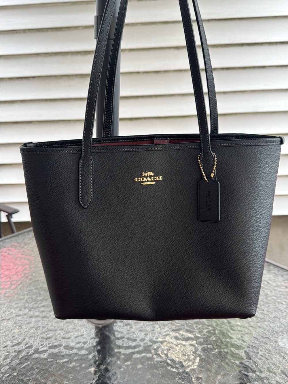COACH Black Pebbled Leather Tote with Gold Logo